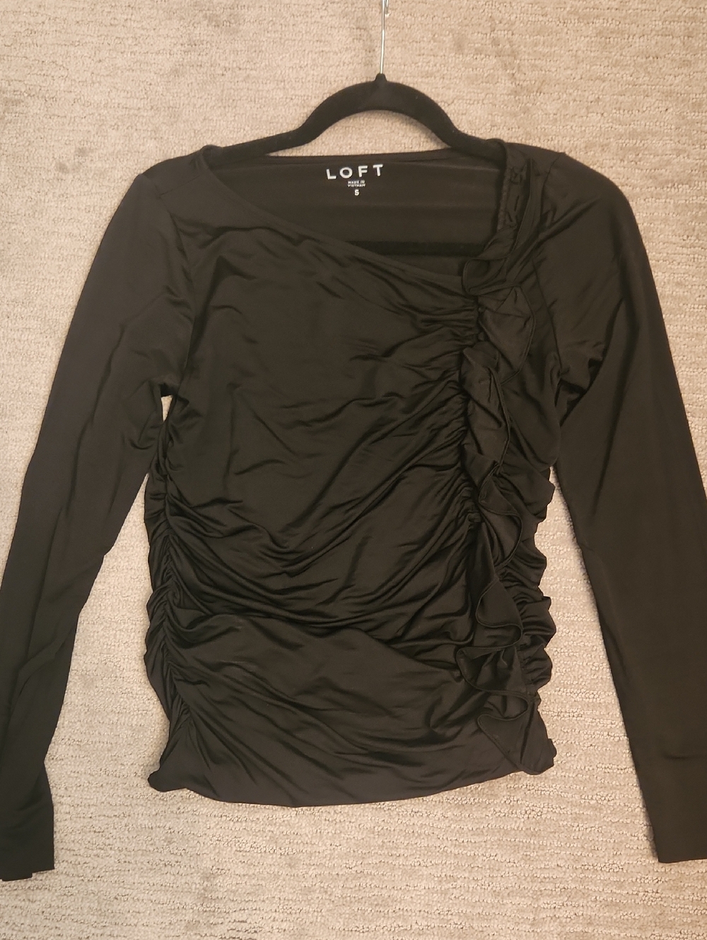 LOFT Black Long Sleeve Ruched Side Women's Top